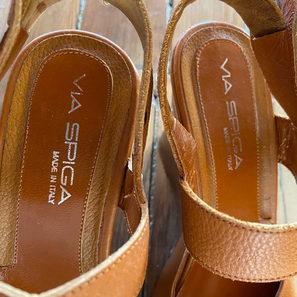 Via Spiga Italian Wedge Leather Sandal Heels - Picture 6 of 15